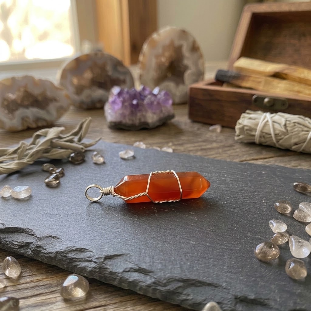 Carnelian wire wrapped point